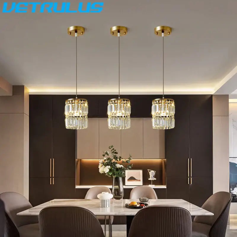 Modern gold crystal pendant light dining room chandelier
