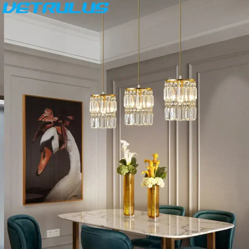 Modern gold crystal pendant light dining room chandelier