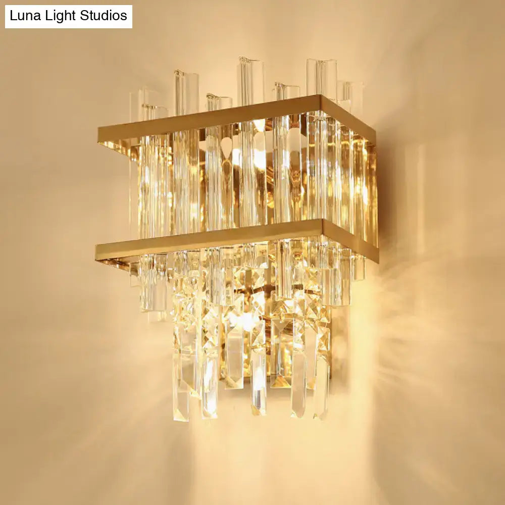 Modern gold crystal rod cube shade wall sconce living room light type