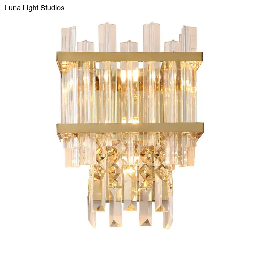 Modern gold crystal rod cube shade wall sconce living room light type