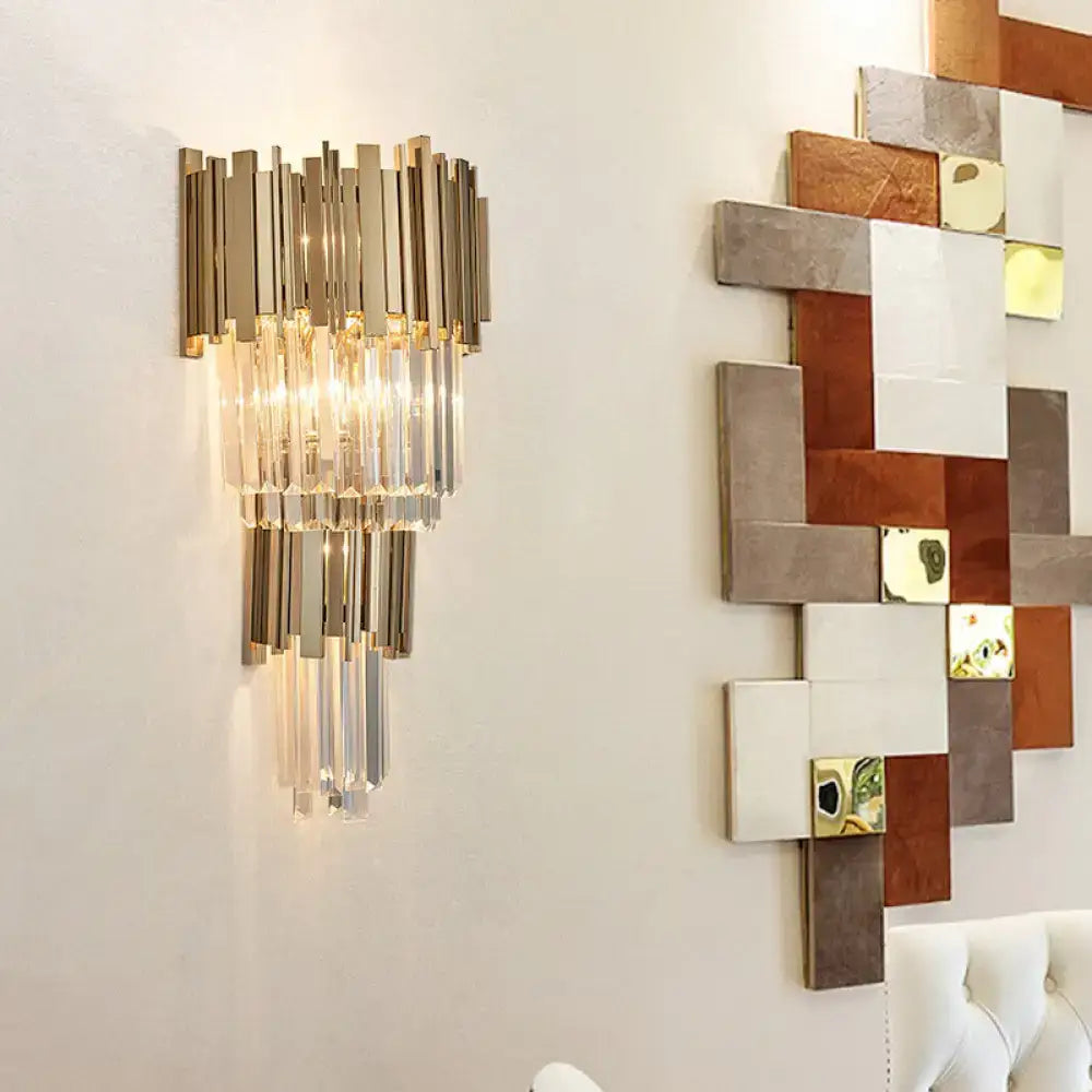 Modern gold crystal sconce light bedroom 110v-120v tiered wall lamp