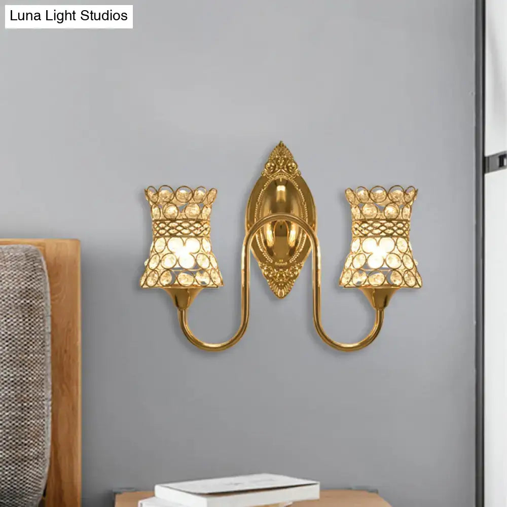 Modern gold crystal swirl wall sconce bedroom dual lighting fixture