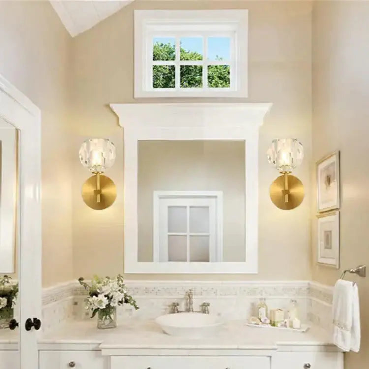 Modern gold crystal wall lamp bedroom globe sconce