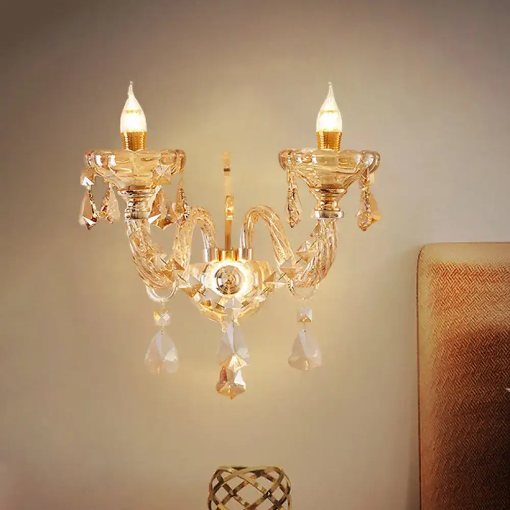 Modern gold crystal wall sconce bedroom candle style inch fixture
