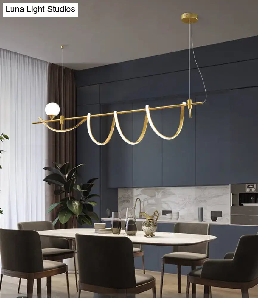 Modern gold curve island light kitchen led pendant with glass ball