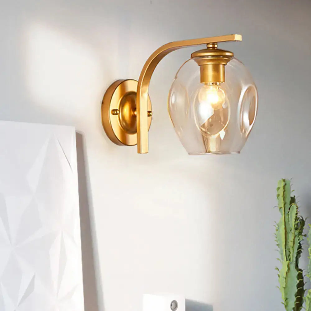 Modern gold curved arm glass wall sconce bedroom light