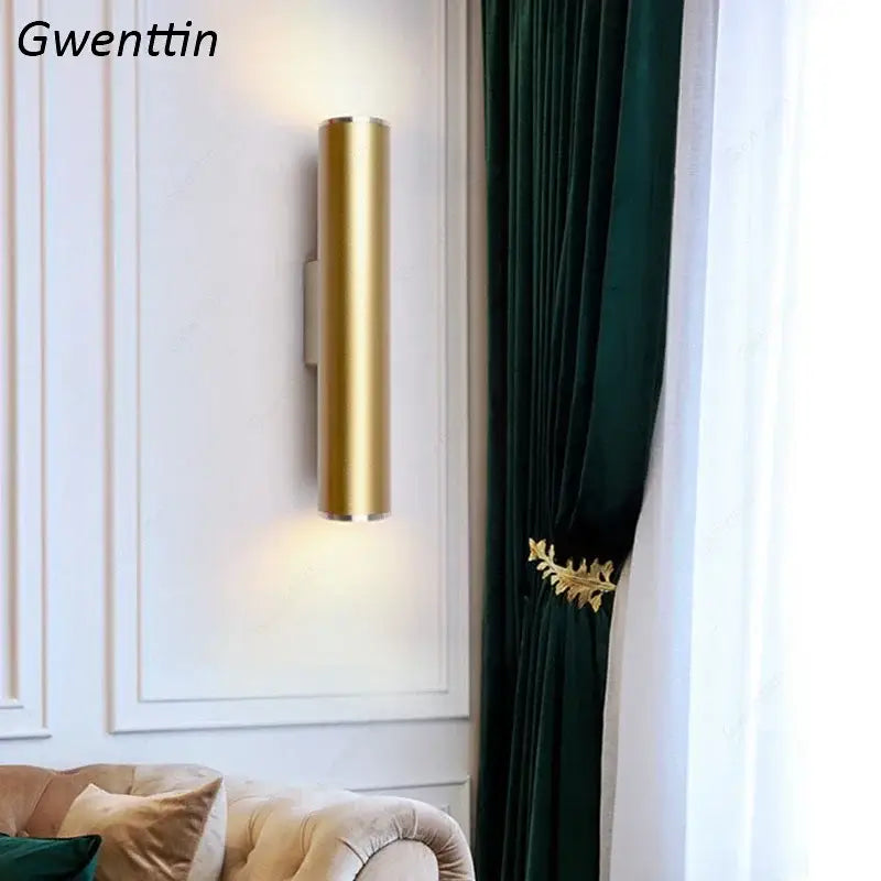 Modern gold cylindrical wall sconce light fixture living room