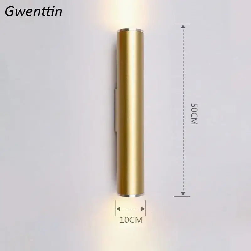 Modern gold cylindrical wall sconce light fixture living room