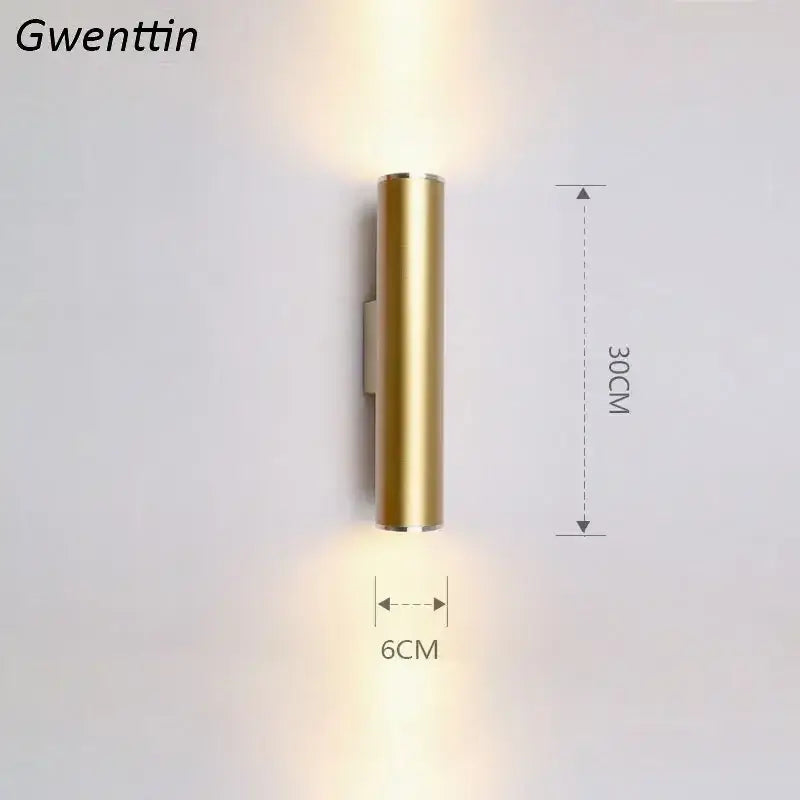 Modern gold cylindrical wall sconce light fixture living room