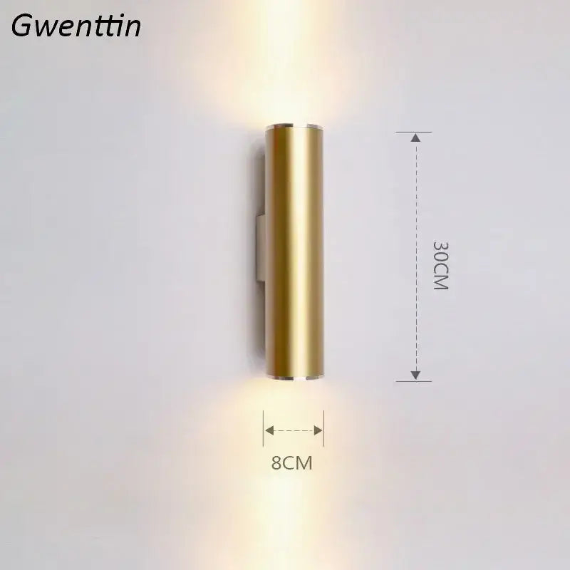 Modern gold cylindrical wall sconce light fixture living room