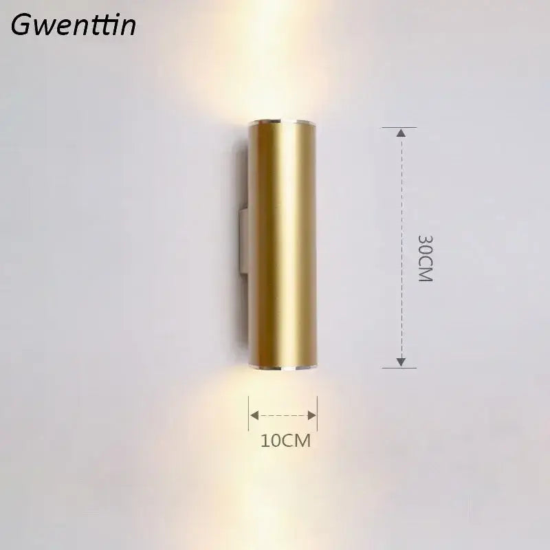 Modern gold cylindrical wall sconce light fixture living room