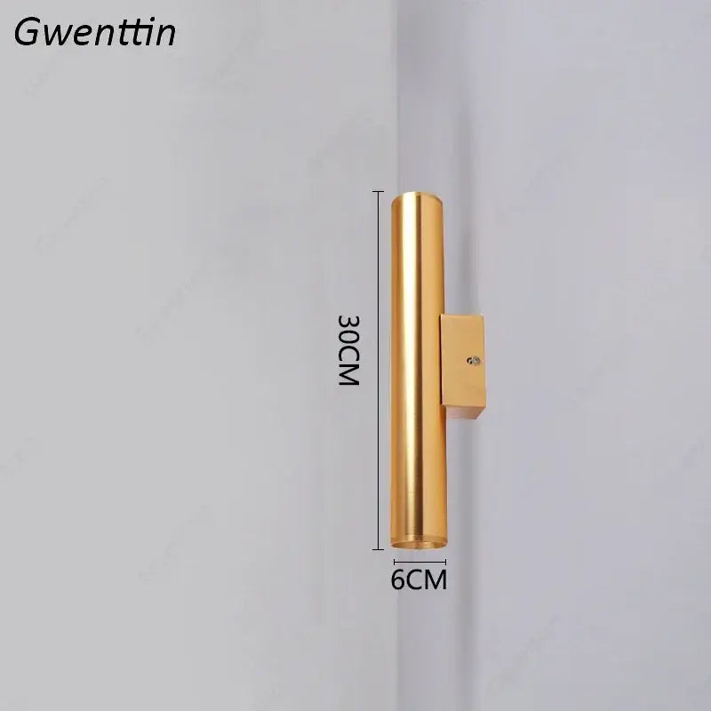 Modern gold cylindrical wall sconce light fixture living room