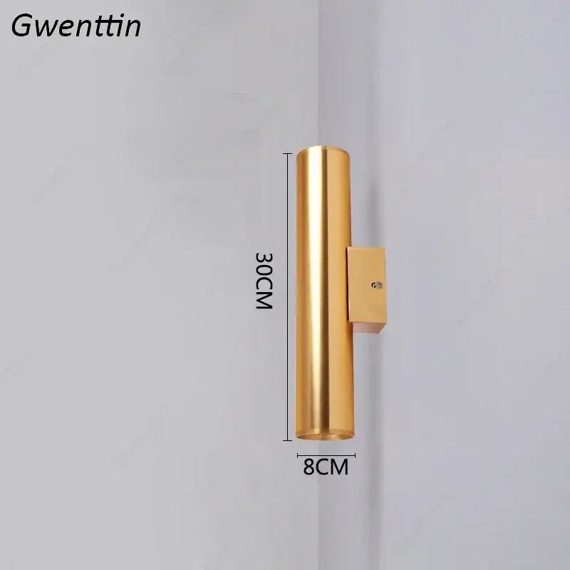 Modern gold cylindrical wall sconce light fixture living room