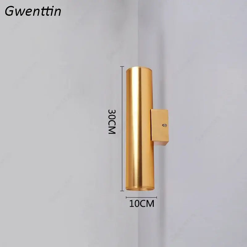 Modern gold cylindrical wall sconce light fixture living room