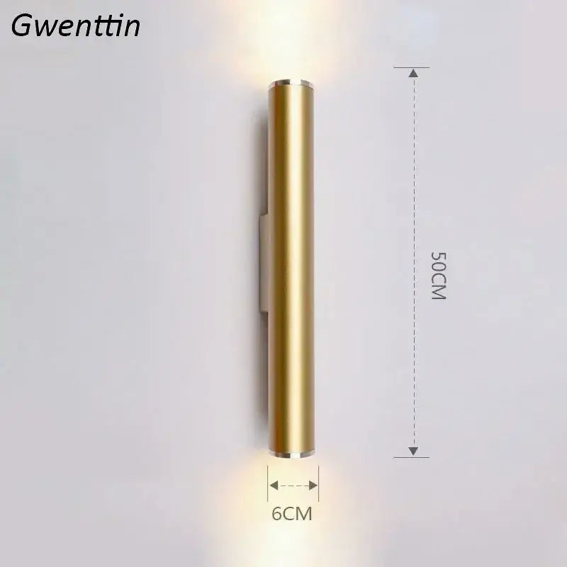 Modern gold cylindrical wall sconce light fixture living room