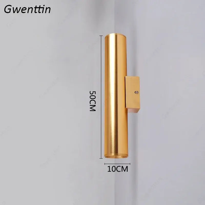 Modern gold cylindrical wall sconce light fixture living room