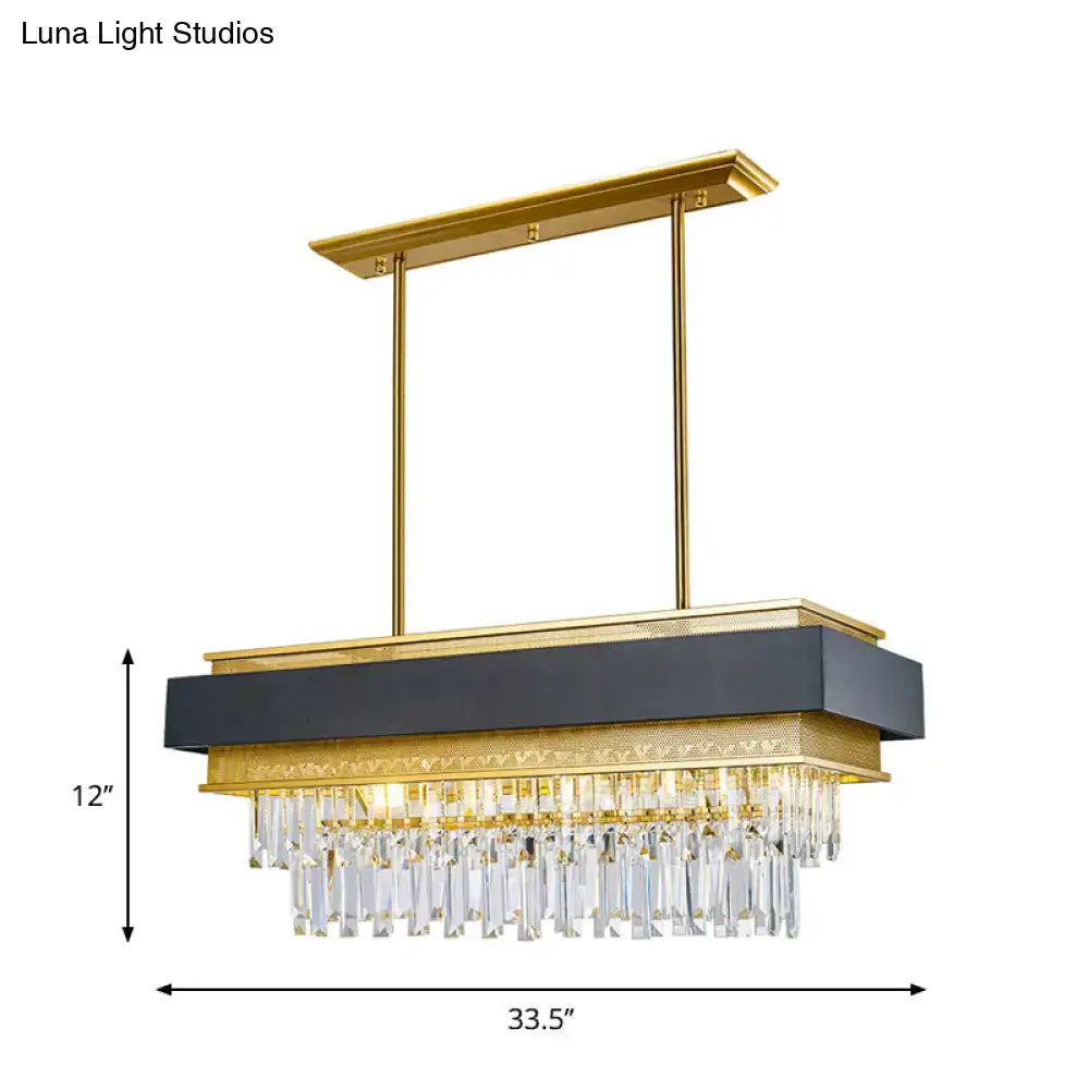 Modern gold & dark gray rectangle hanging light with crystal prisms