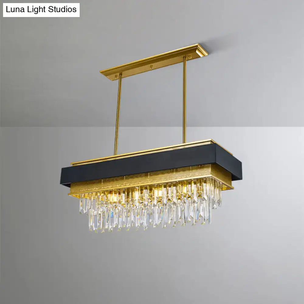 Modern gold & dark gray rectangle hanging light with crystal prisms