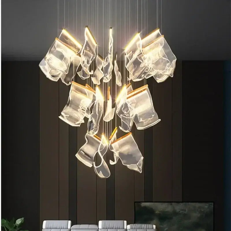 Modern gold decorbites acrylic leaf chandelier dining room light