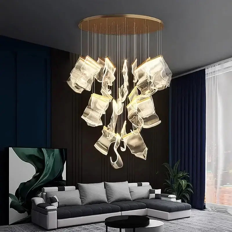 Modern gold decorbites acrylic leaf chandelier dining room light