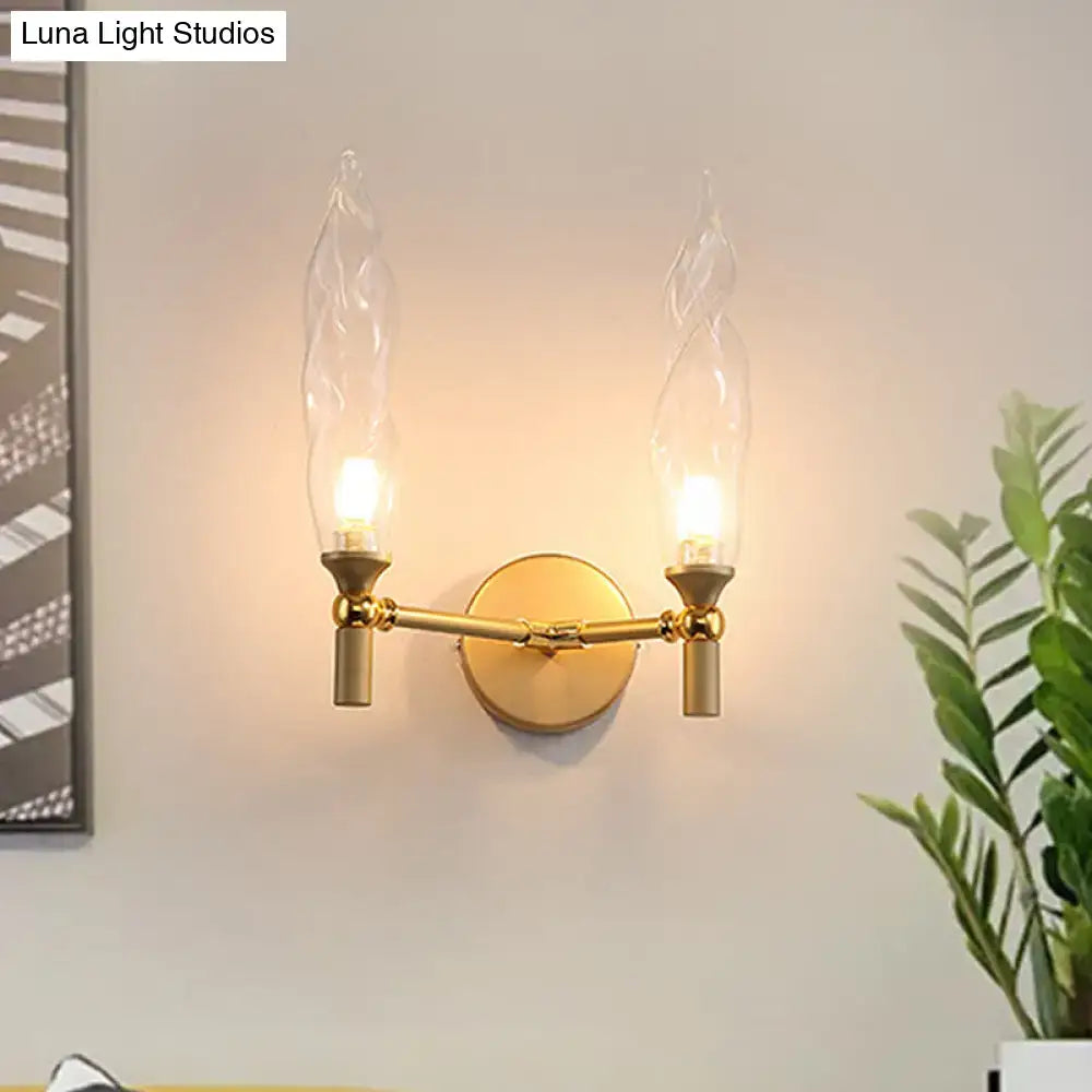 Modern gold double arm wall sconce living room glass shade