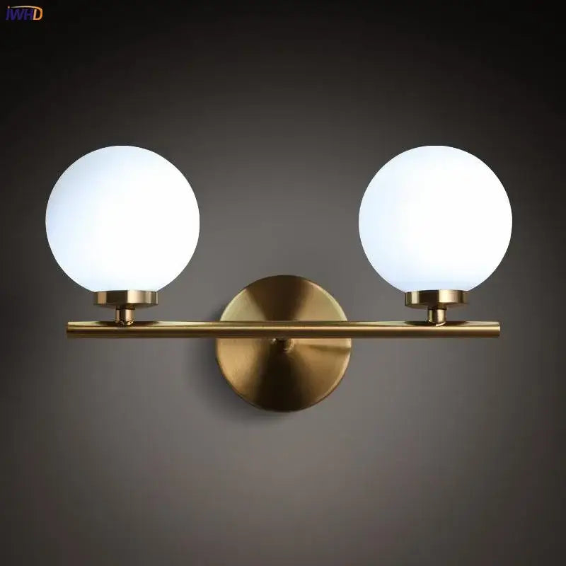 Modern gold dual glass ball led wall lights for bedroom
