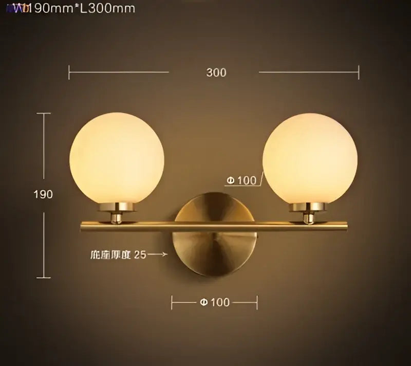 Modern gold dual glass ball led wall lights for bedroom