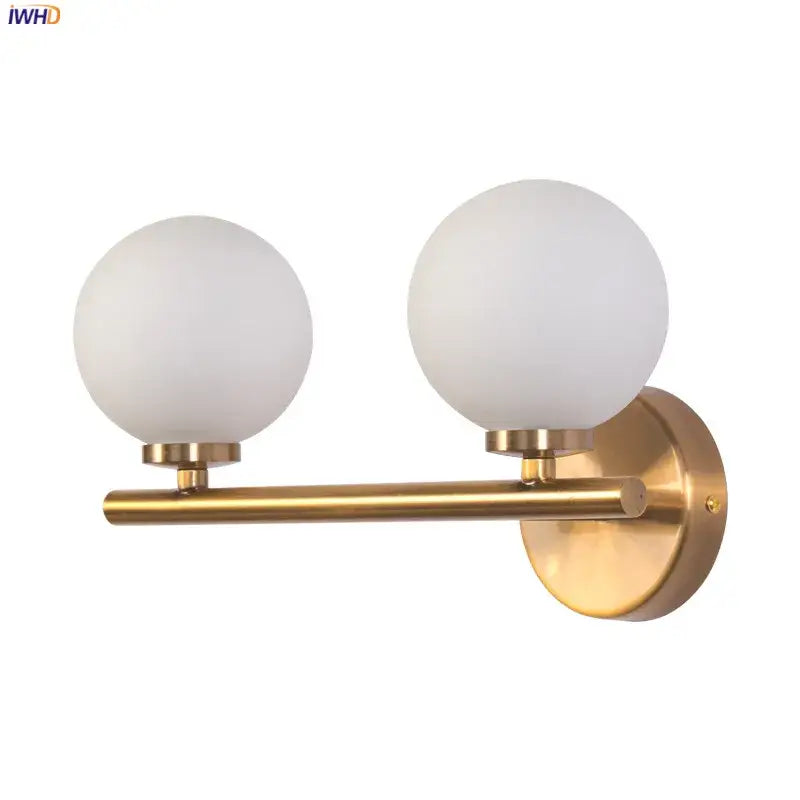 Modern gold dual glass ball led wall lights for bedroom