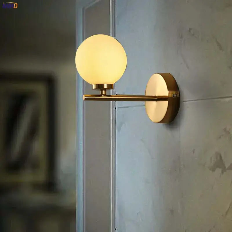 Modern gold dual glass ball led wall lights for bedroom