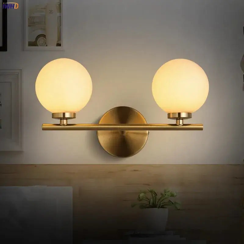 Modern gold dual glass ball led wall lights for bedroom