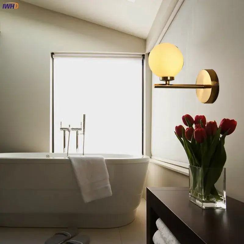 Modern gold dual glass ball led wall lights for bedroom