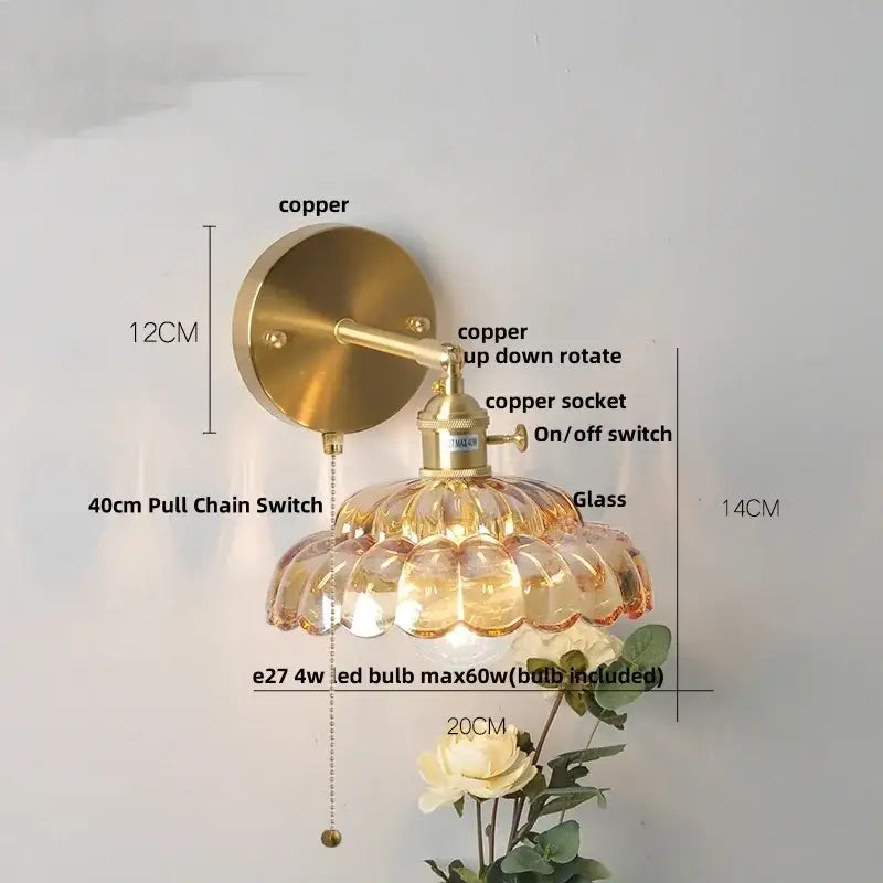 Modern gold faceted clear glass wall lamp bedroom sconce