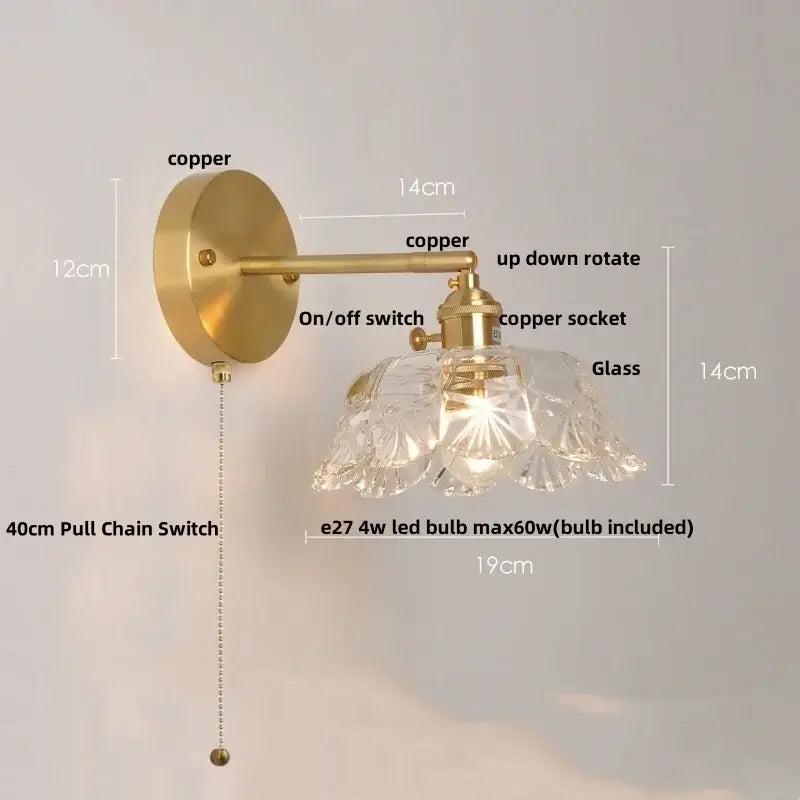 Modern gold faceted clear glass wall lamp bedroom sconce