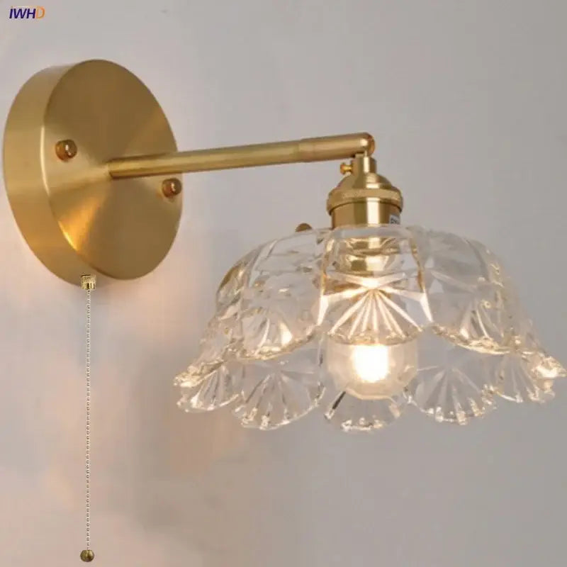 Modern gold faceted clear glass wall lamp bedroom sconce
