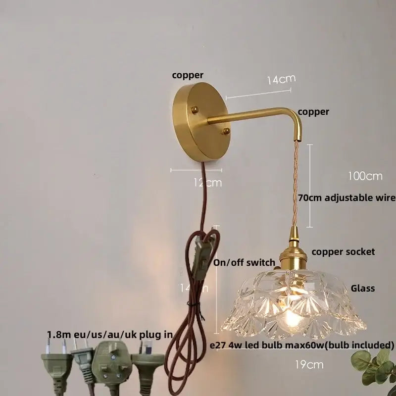 Modern gold faceted clear glass wall lamp bedroom sconce