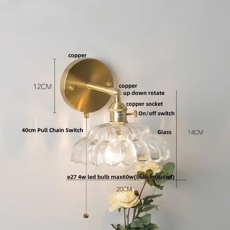 Modern gold faceted clear glass wall lamp bedroom sconce