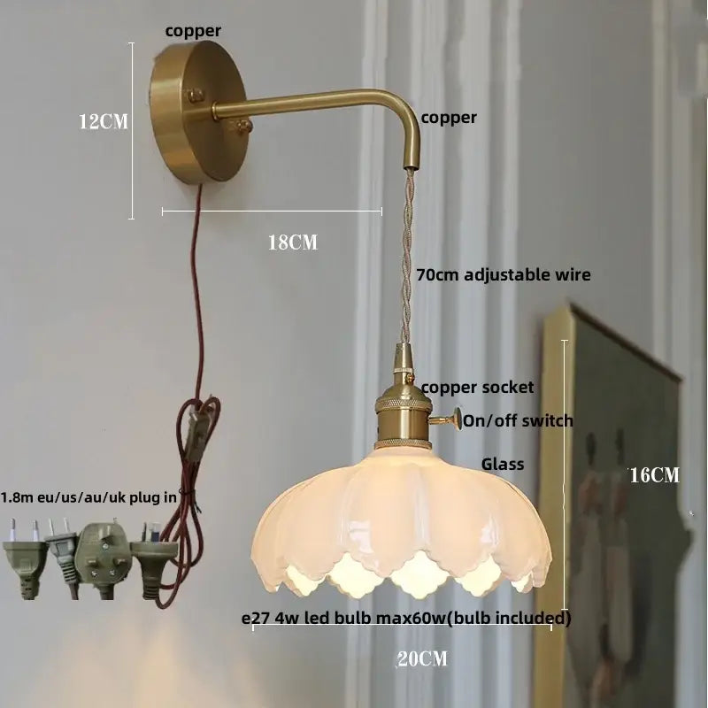 Modern gold faceted clear glass wall light bedroom sconce