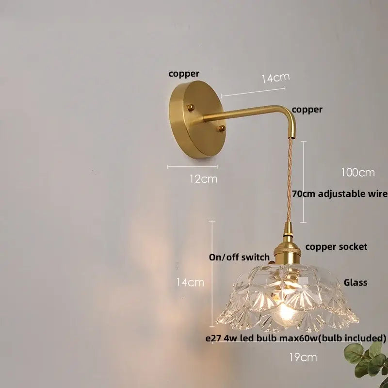 Modern gold faceted clear glass wall light bedroom sconce