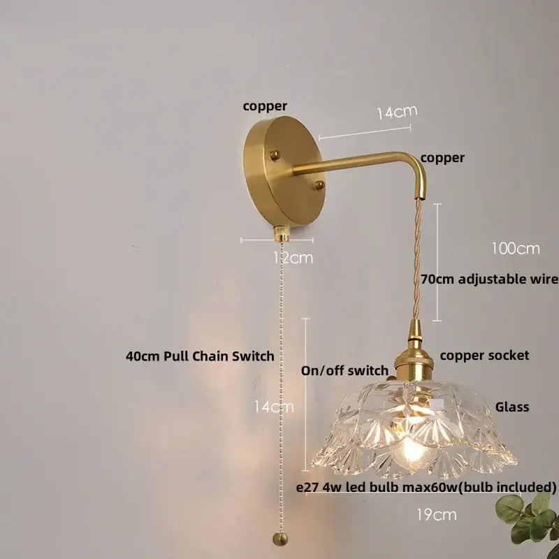 Modern gold faceted clear glass wall light bedroom sconce