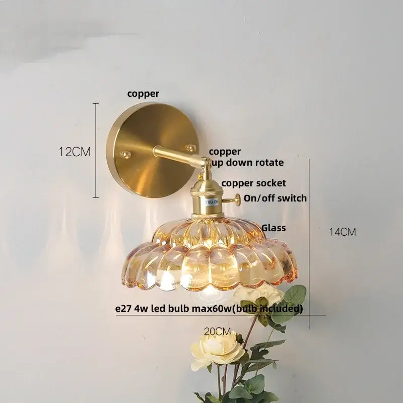 Modern gold faceted clear glass wall light bedroom sconce