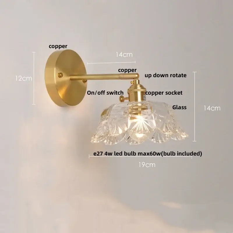 Modern gold faceted clear glass wall light bedroom sconce