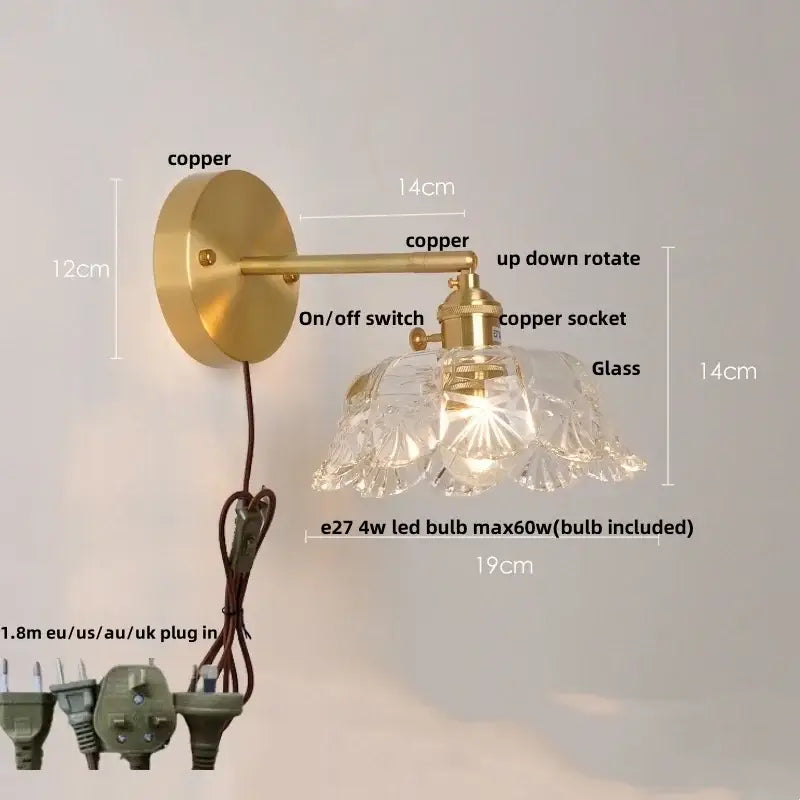 Modern gold faceted clear glass wall light bedroom sconce