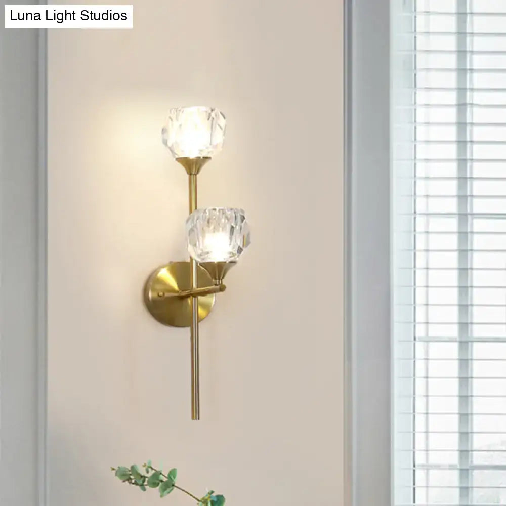Modern gold faceted crystal wall light fixture bedroom sconce