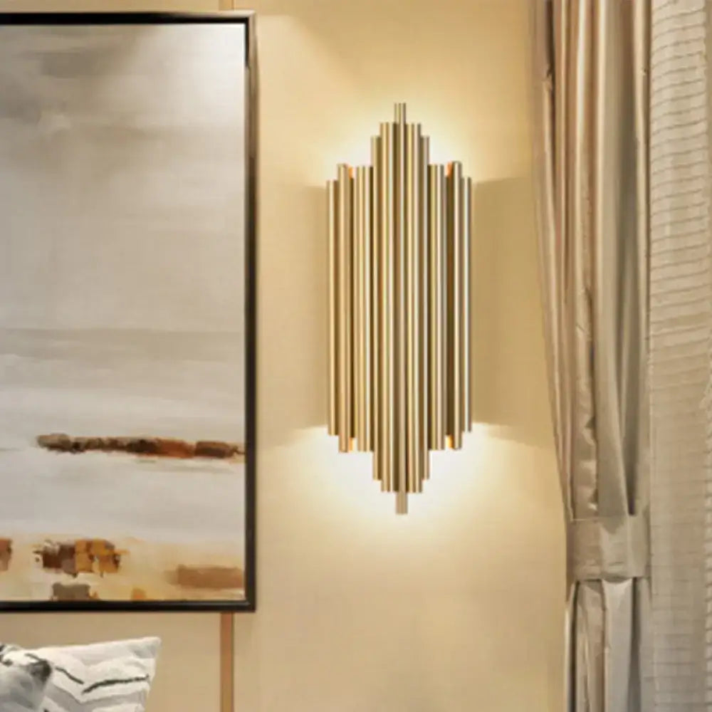 Modern gold finish slim tube wall lamp – living room sconce