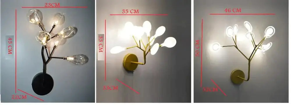 Modern gold firefly tree branch led wall light bedroom
