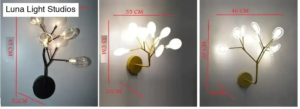 Modern gold firefly tree branch led wall light bedroom