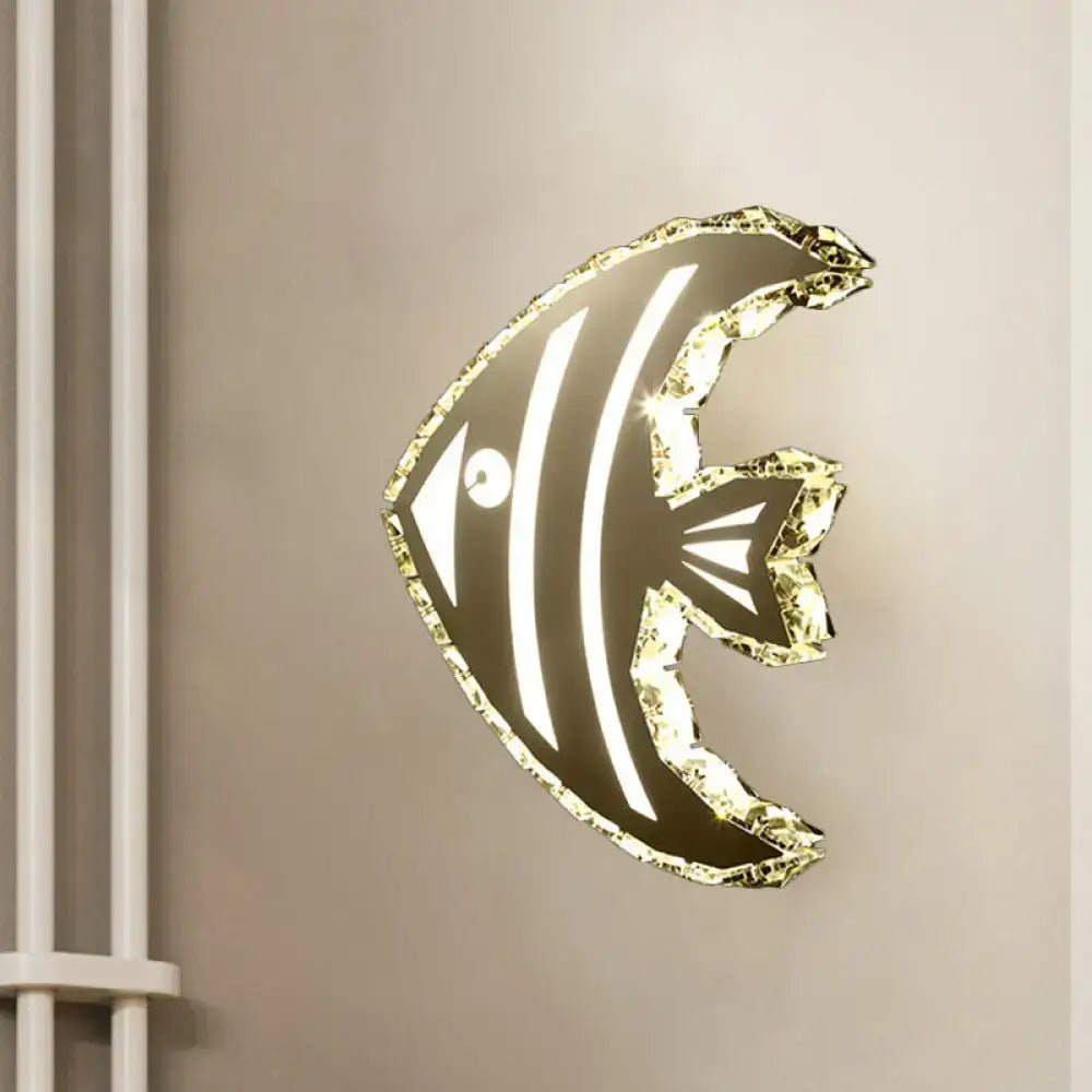 Modern gold fish wall sconce with crystal shade – bedroom light