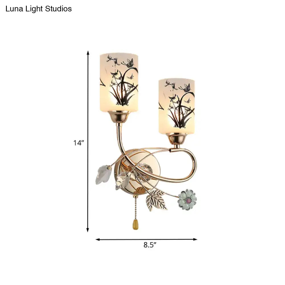 Modern gold floral 2 bulb wall lamp bedroom crystal glass 220v-240v