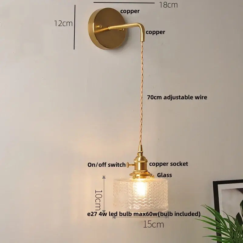 Modern gold fluted clear glass led wall light bedroom sconce