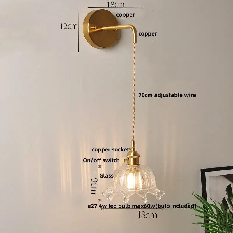 Modern gold fluted clear glass led wall light bedroom sconce